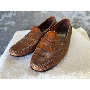 Michele Loisi‎ Mens Brown Leather Penny Loafers Italy Alligator 9 M 24411